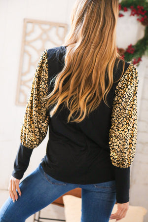 Holiday Leopard Foil Hacci Bubble Sleeve Top