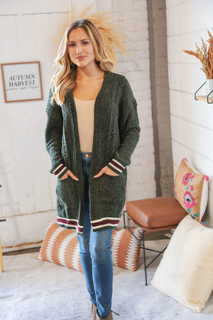 Forest Green Chenille Velvet Open Pocket Cardigan