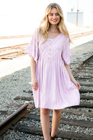 Blush Floral Stripe Yoke Woven Dress with Pockets