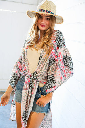 Charcoal Boho Rayon Challis Cover Up Kimono