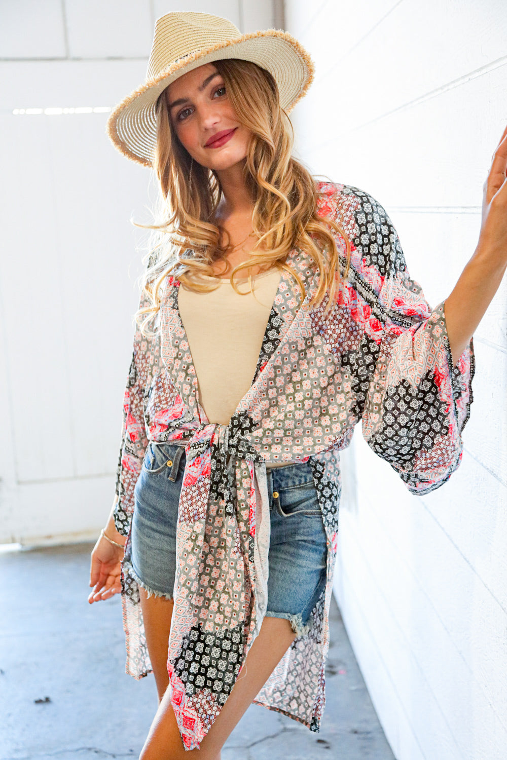 Charcoal Boho Rayon Challis Cover Up Kimono