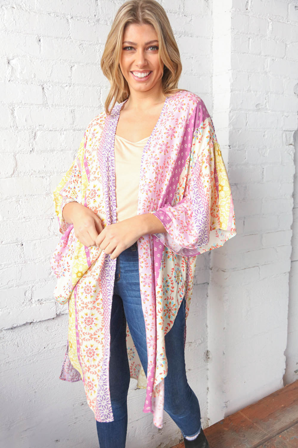 Multicolor Boho Ethnic Patchwork Open Kimono