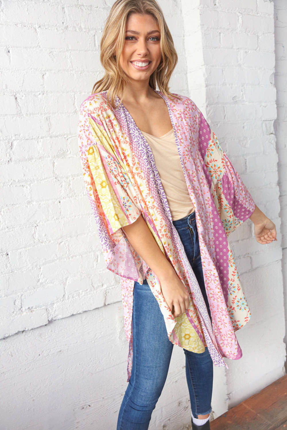 Multicolor Boho Ethnic Patchwork Open Kimono