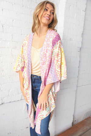 Multicolor Boho Ethnic Patchwork Open Kimono