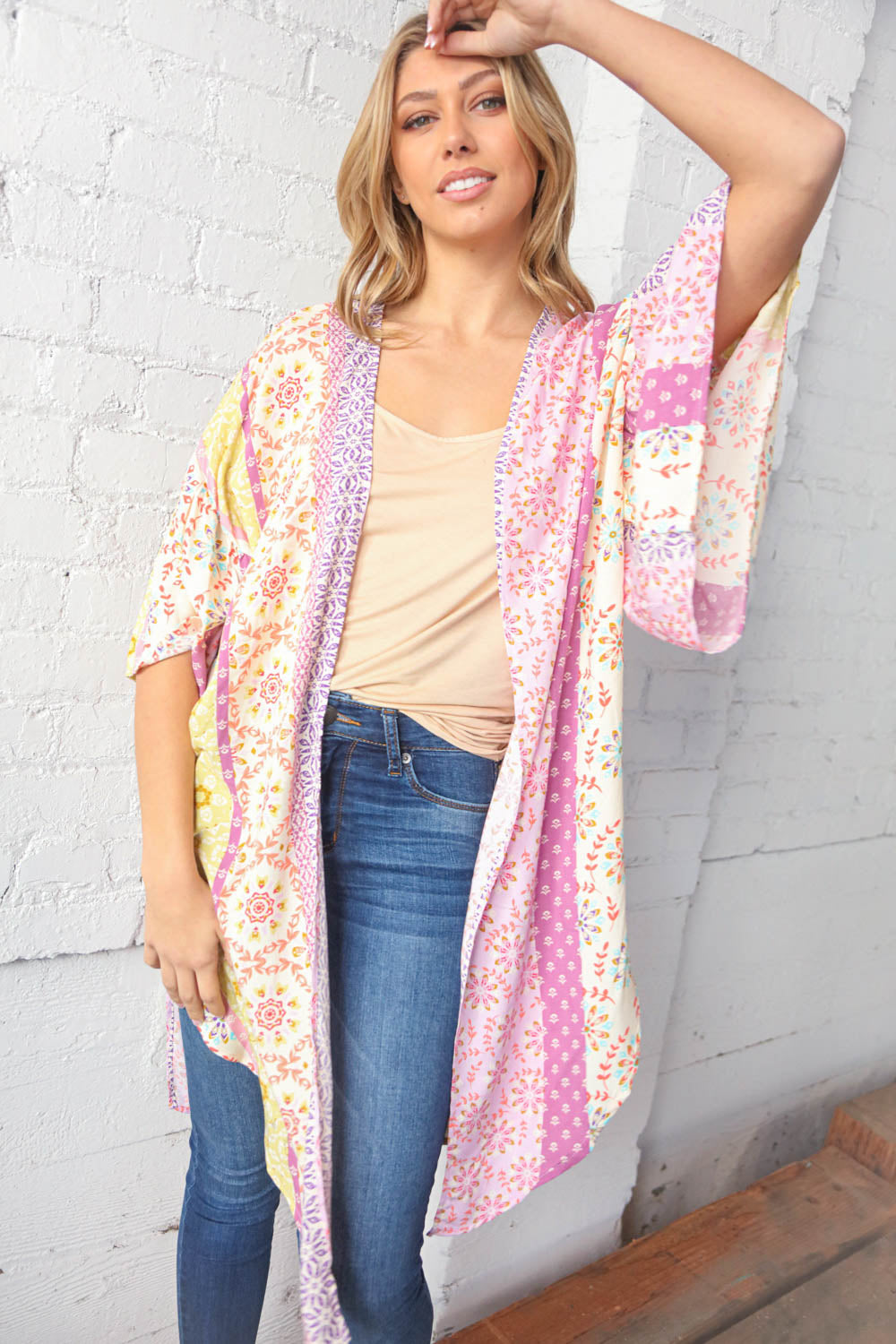 Multicolor Boho Ethnic Patchwork Open Kimono