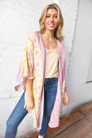 Multicolor Boho Ethnic Patchwork Open Kimono