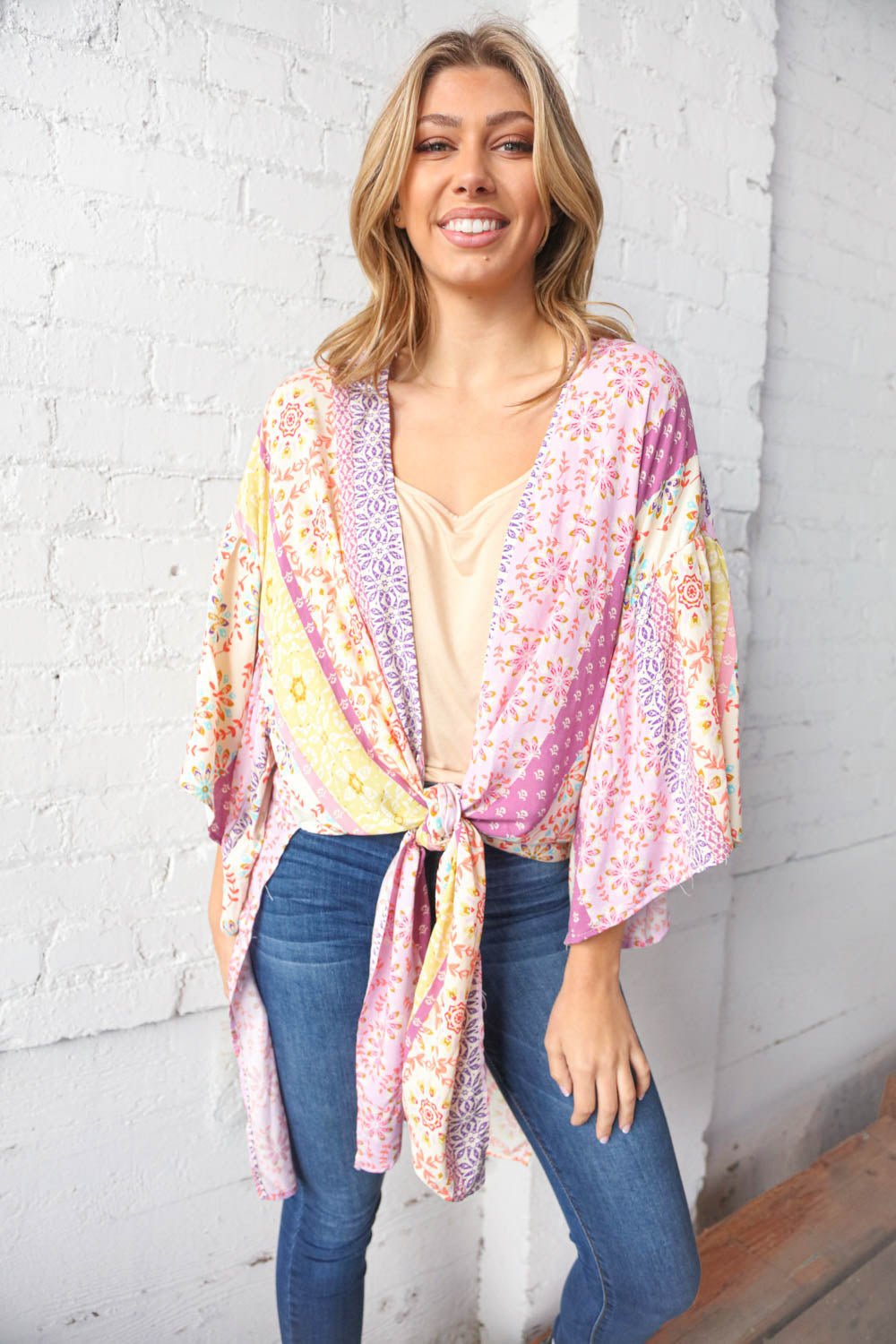 Multicolor Boho Ethnic Patchwork Open Kimono