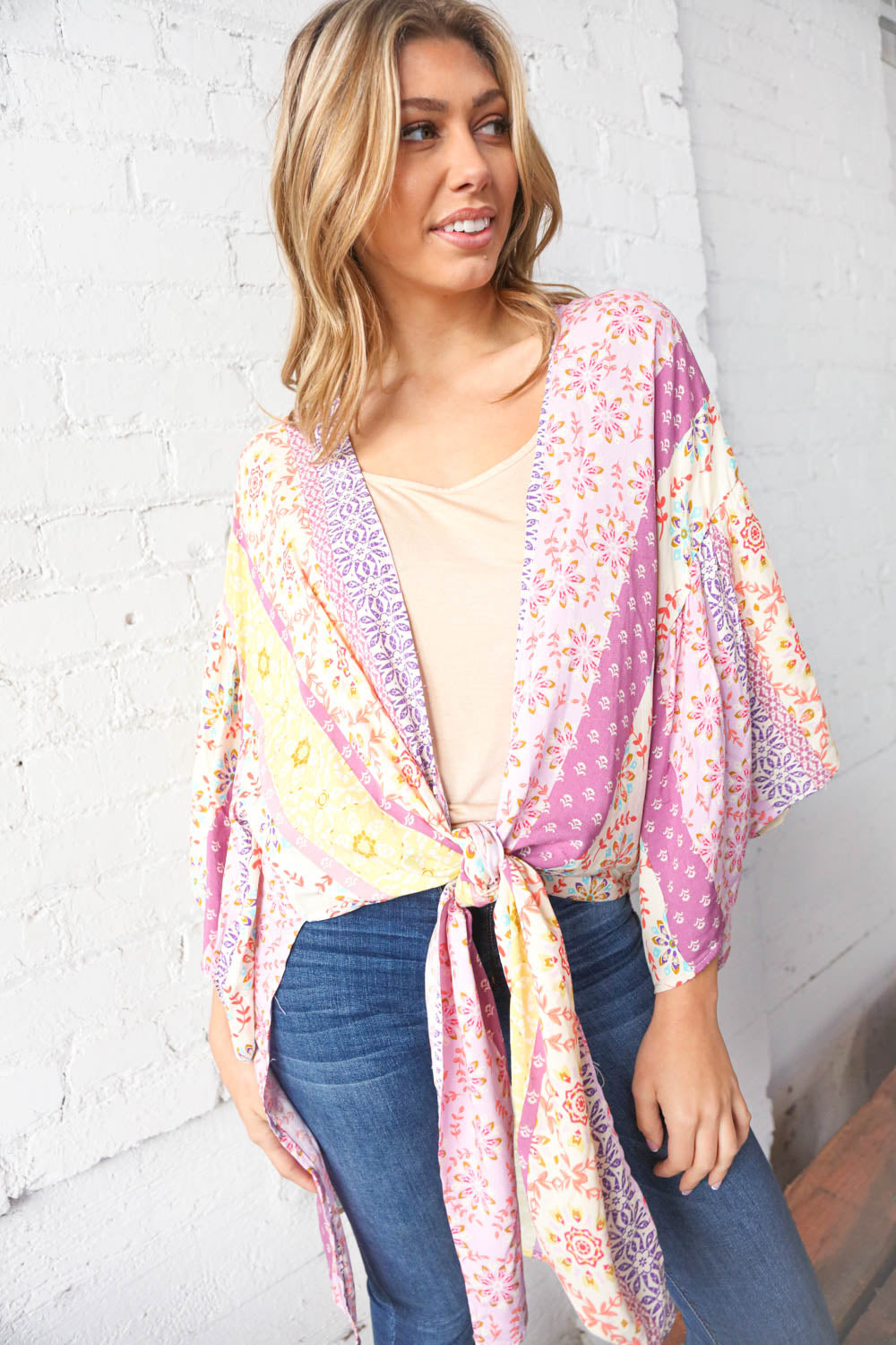 Multicolor Boho Ethnic Patchwork Open Kimono