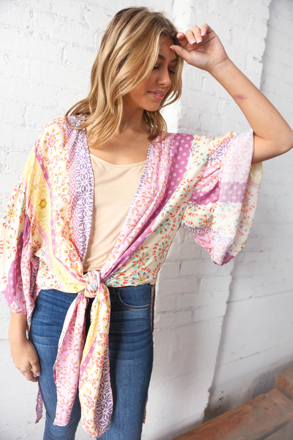 Multicolor Boho Ethnic Patchwork Open Kimono