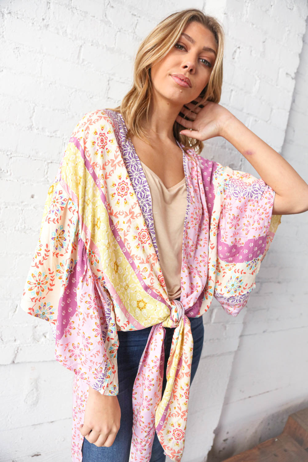 Multicolor Boho Ethnic Patchwork Open Kimono