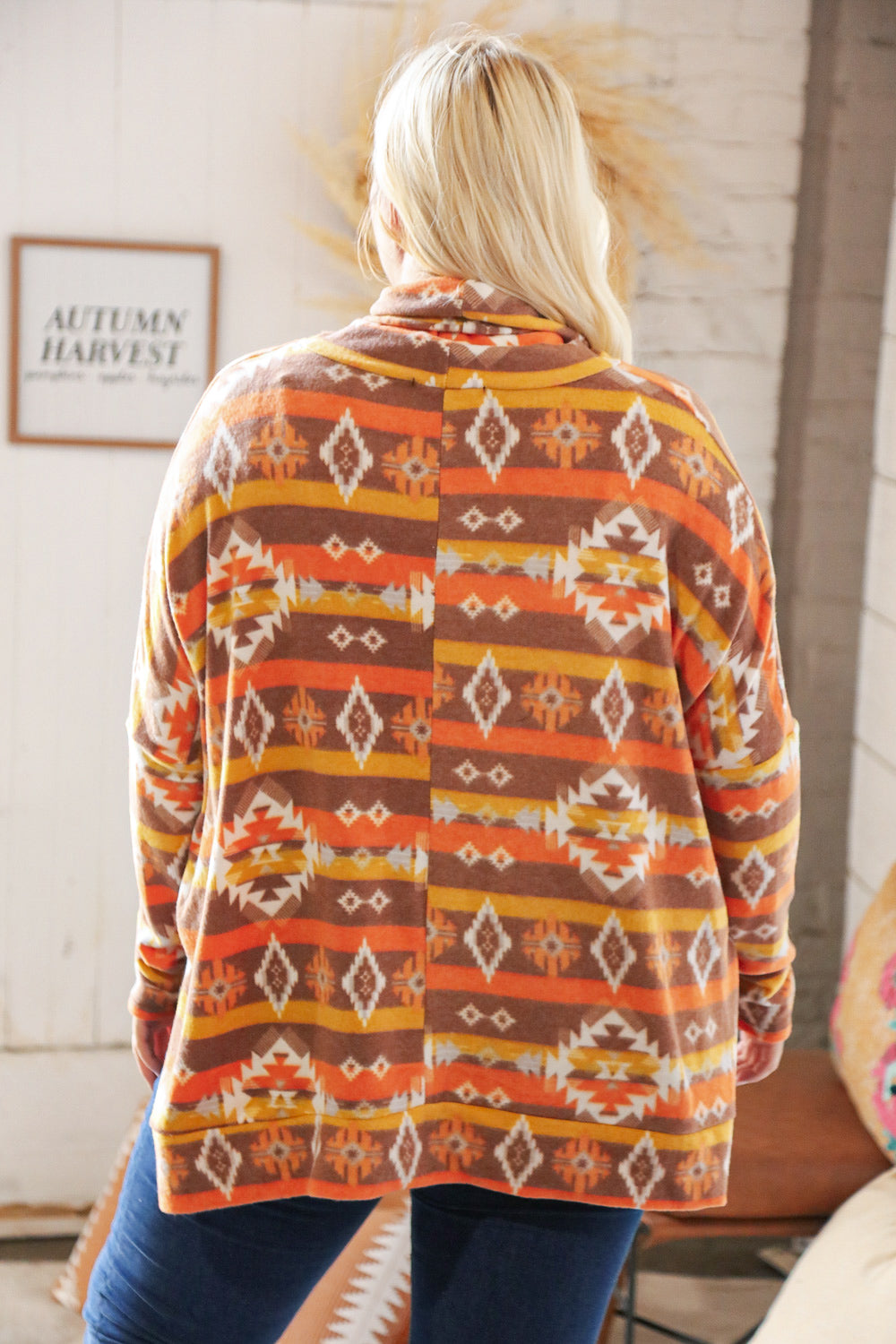 Hacci Aztec Print Side Slit Turtle Neck Tunic