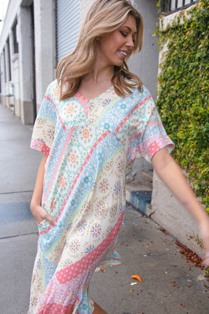 Dolman Boho Patchwork Asymmetrical Pocketed Dress