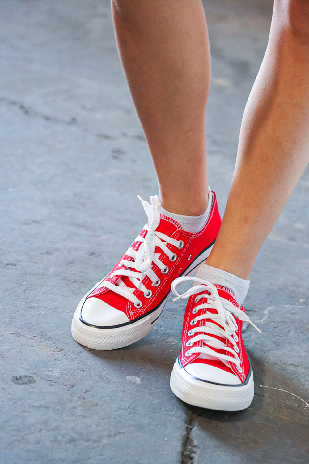 Red Canvas Lace Up Sneakers