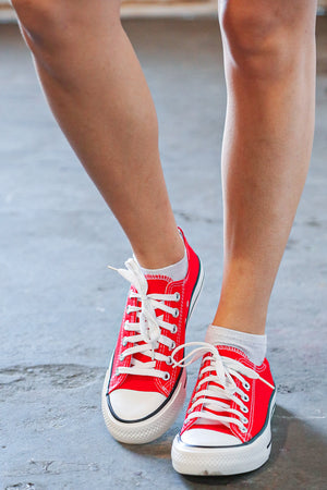 Red Canvas Lace Up Sneakers