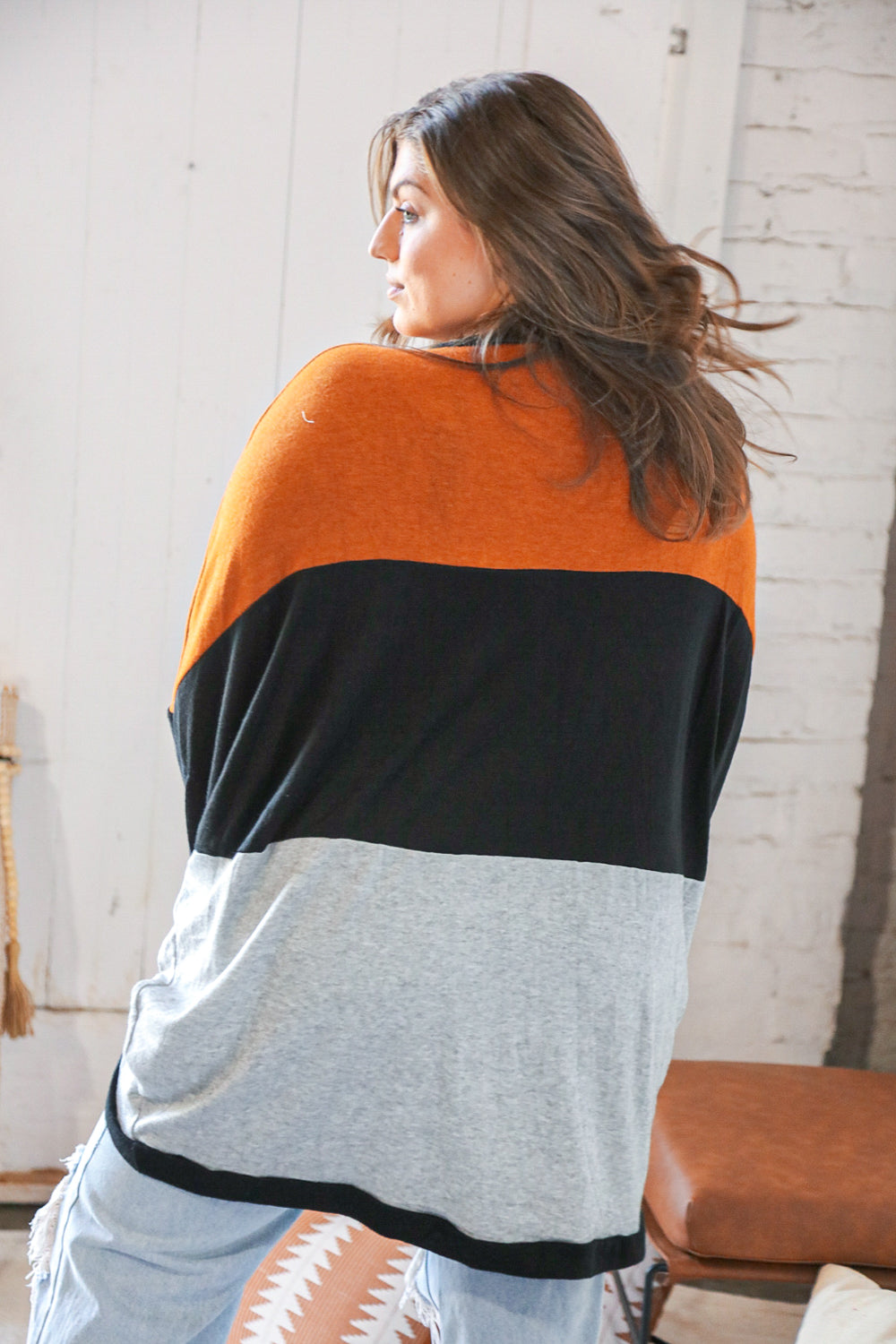 Hacci Color Block Dolman Sleeve Open Cardigan