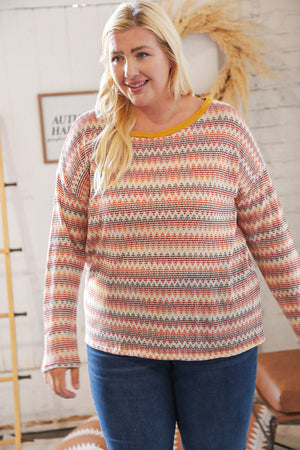 Multicolor Zig Zag Textured Loose Knit Sweater