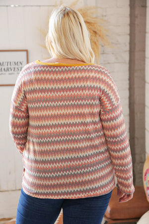 Multicolor Zig Zag Textured Loose Knit Sweater