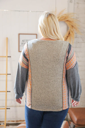 Two Tone Hacci Boho Outseam Jacquard Pullover