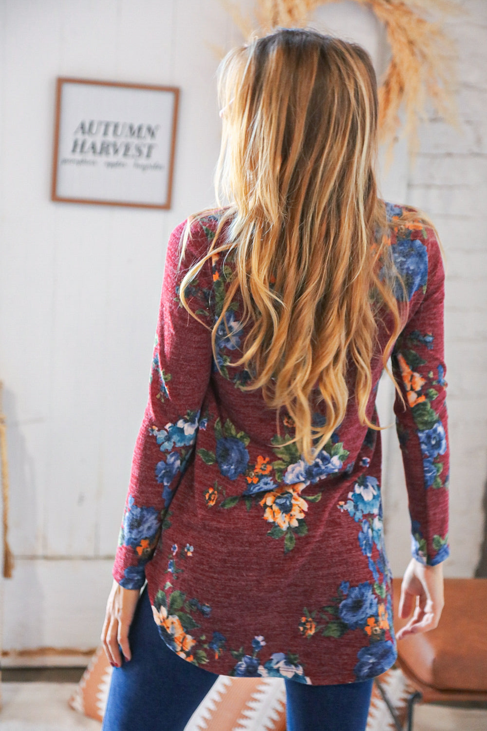 Currant Floral Print Terry Front Pocket Hoodie