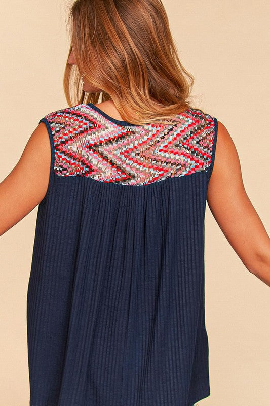 Zigzag Chevron Crochet Lace Color Block Tank Top