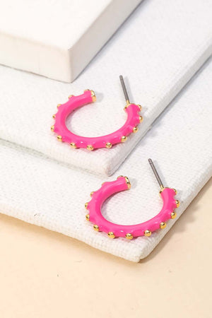Fuchsia Mini Enamel Hoop Earrings