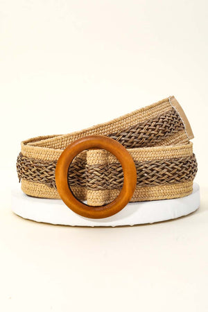 Wooden Circle Buckle Braided Belt