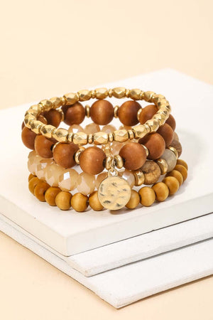 Semi-Precious Wood/Jeweled Bead Bracelet Set