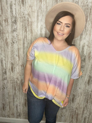 Mardi Gras Ombre Thermal Knit Twist Knot Top