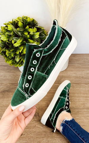 Corkys Babalu Sneaker in Green Velvet