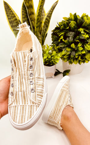 Corkys Babalu Sneaker in Tan Stripe