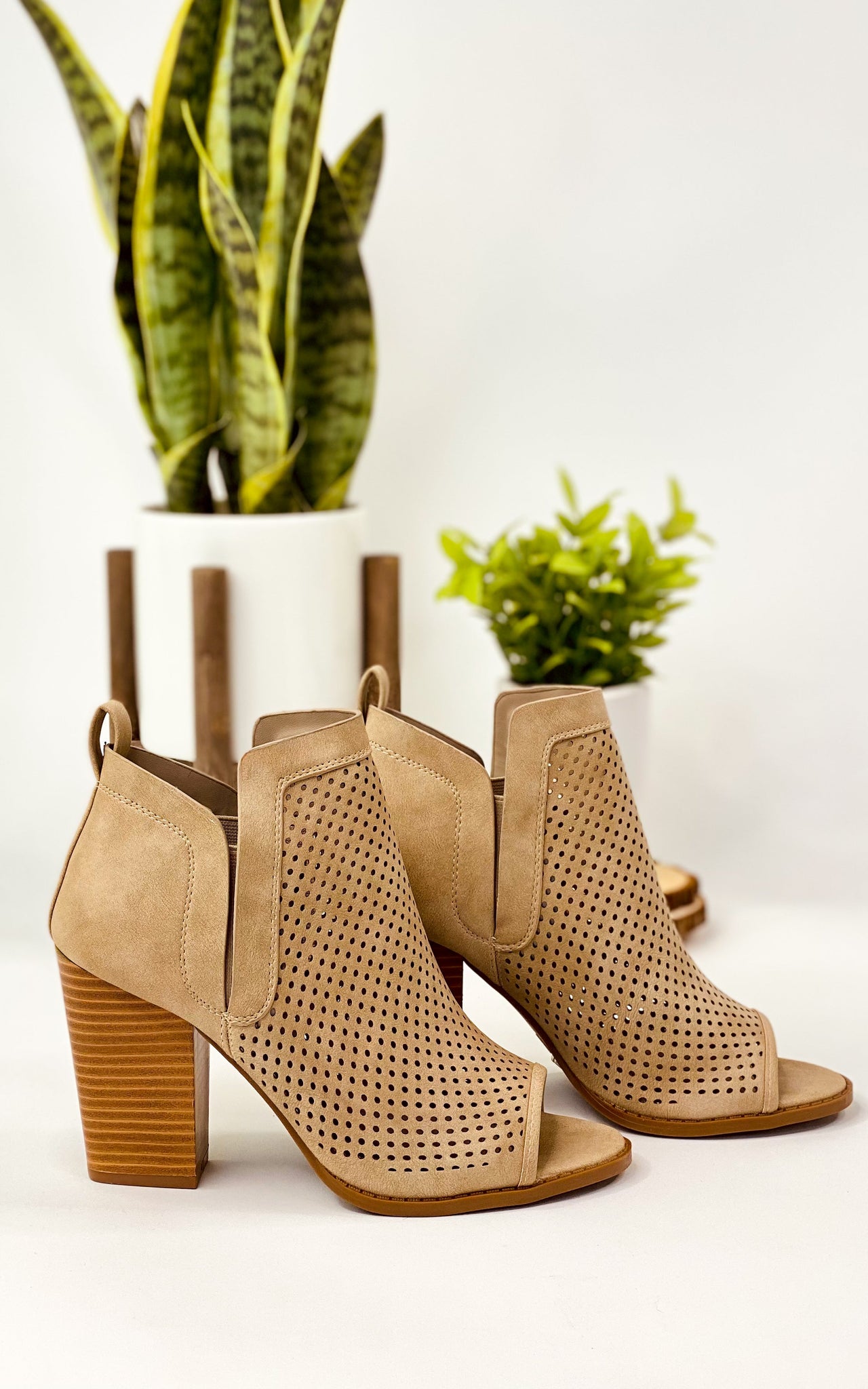 Qupid Georgia Booties in Taupe