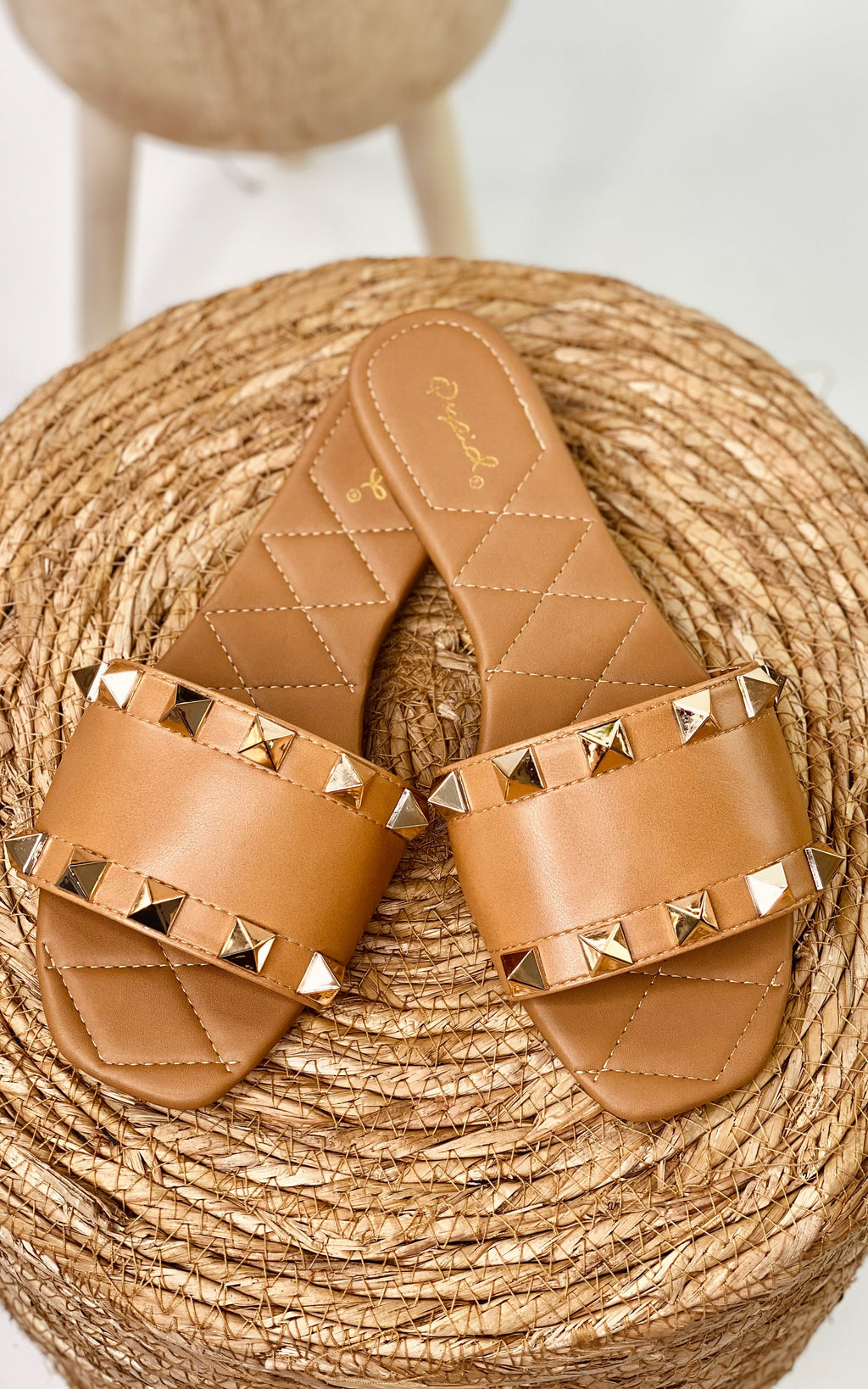 Qupid Hazy Spike Sandal in Tan