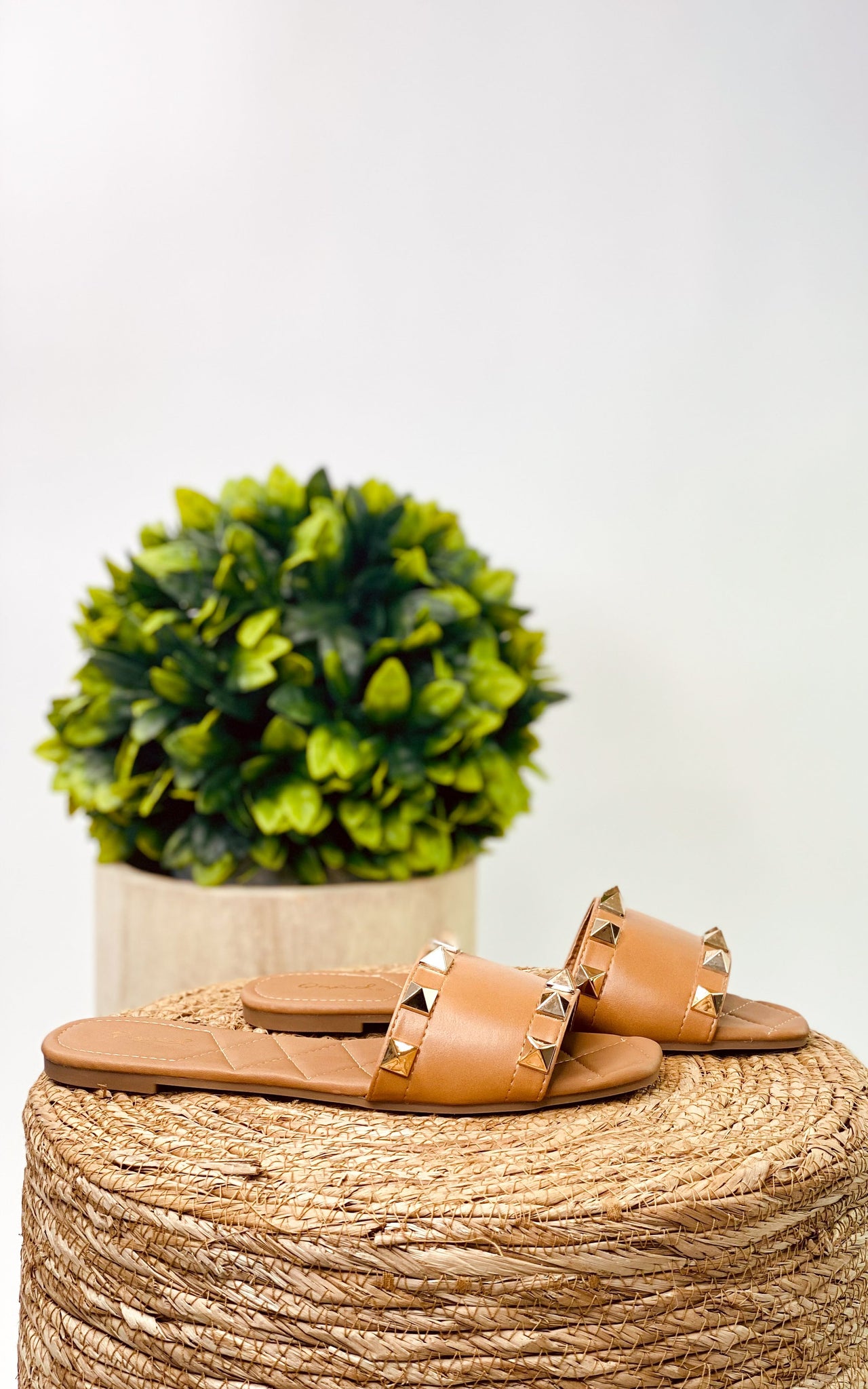 Qupid Hazy Spike Sandal in Tan