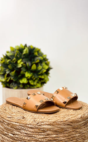 Qupid Hazy Spike Sandal in Tan