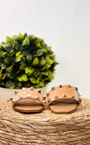 Qupid Hazy Spike Sandal in Tan