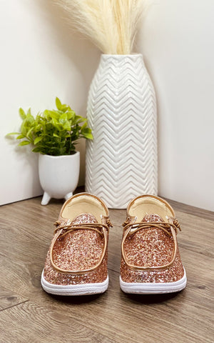 Corkys Kayak Sneaker in Rose Gold Glitter