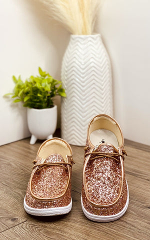 Corkys Kayak Sneaker in Rose Gold Glitter