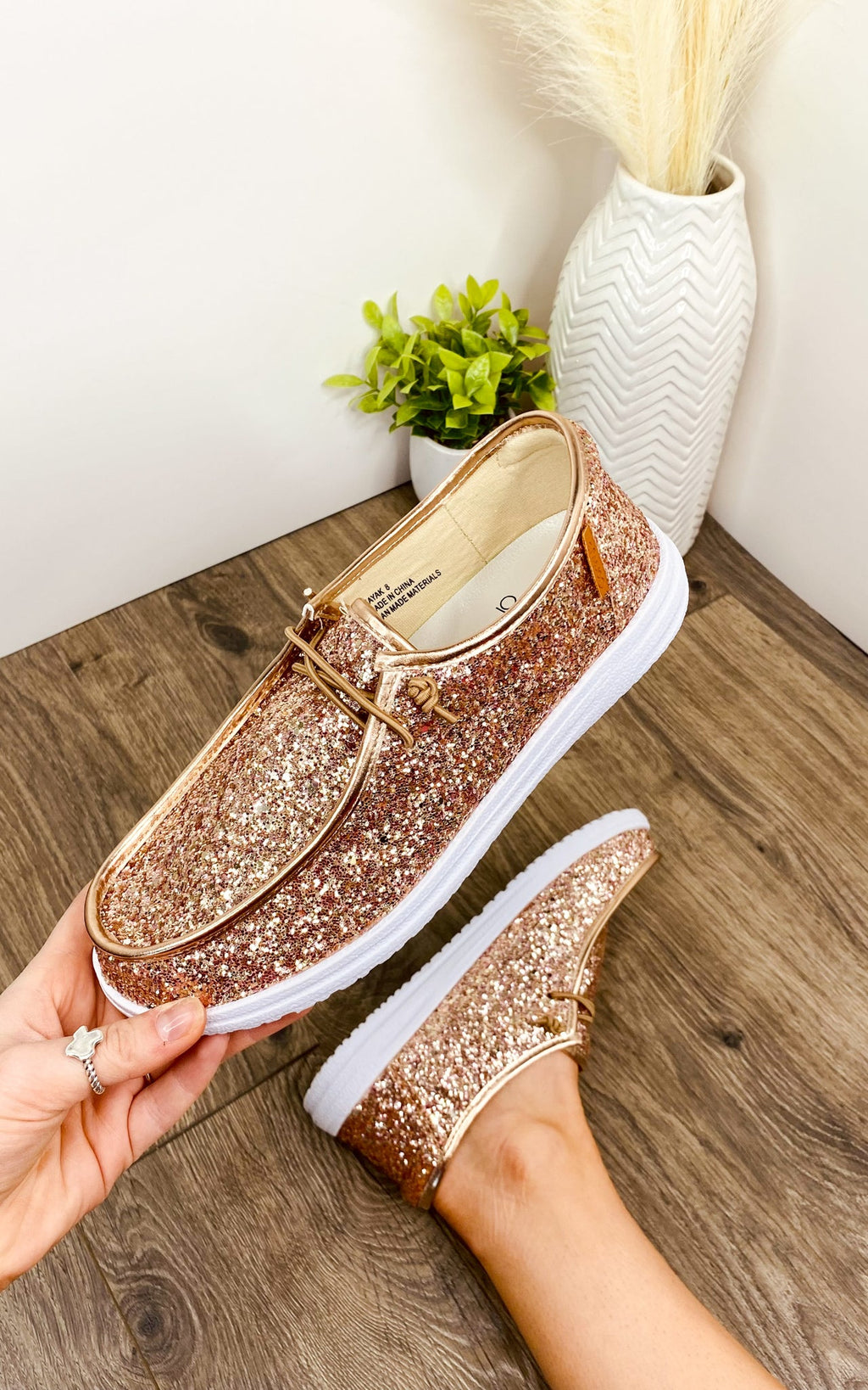 Corkys Kayak Sneaker in Rose Gold Glitter