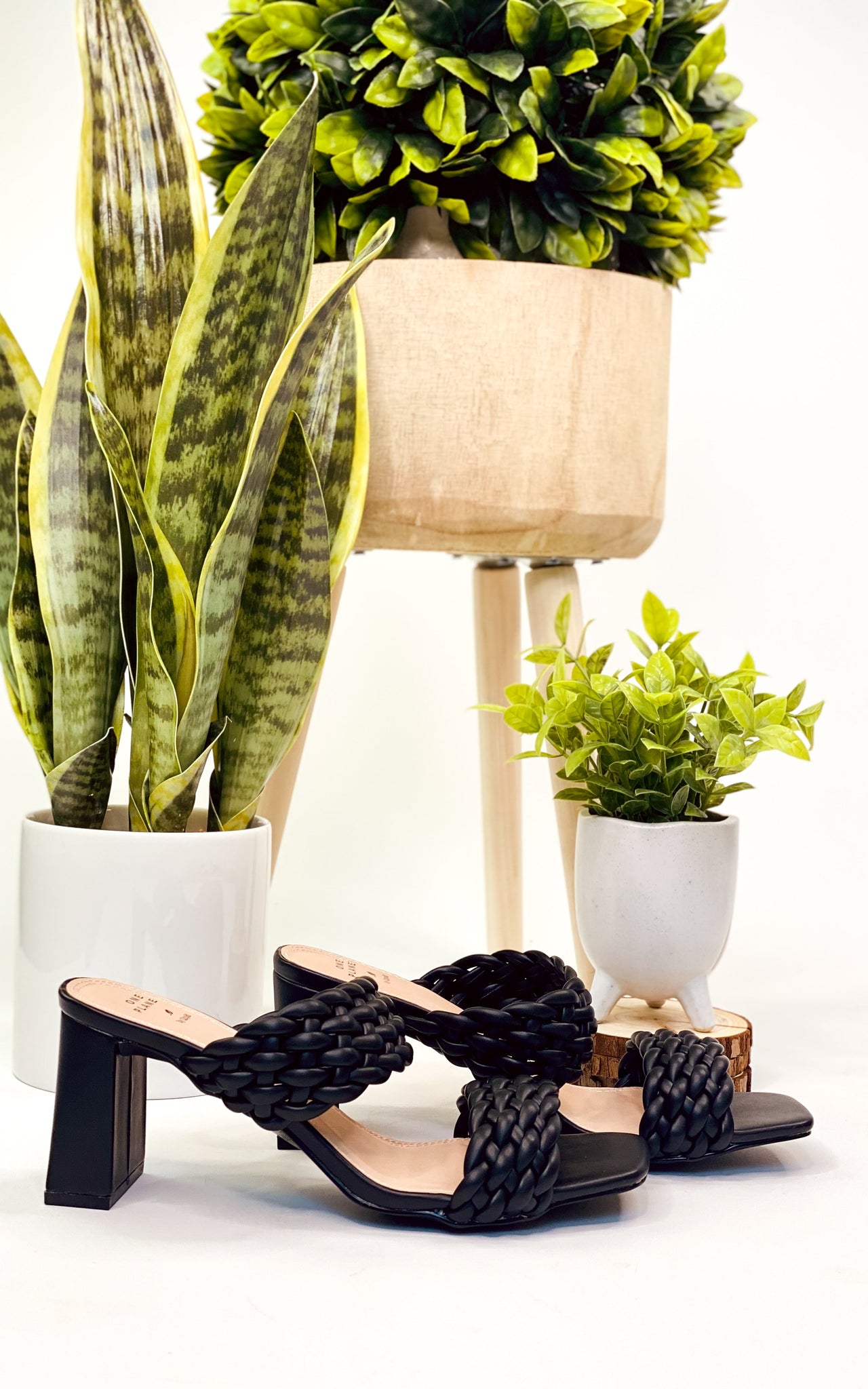 Qupid Kiersten Braided Heel Sandal in Black