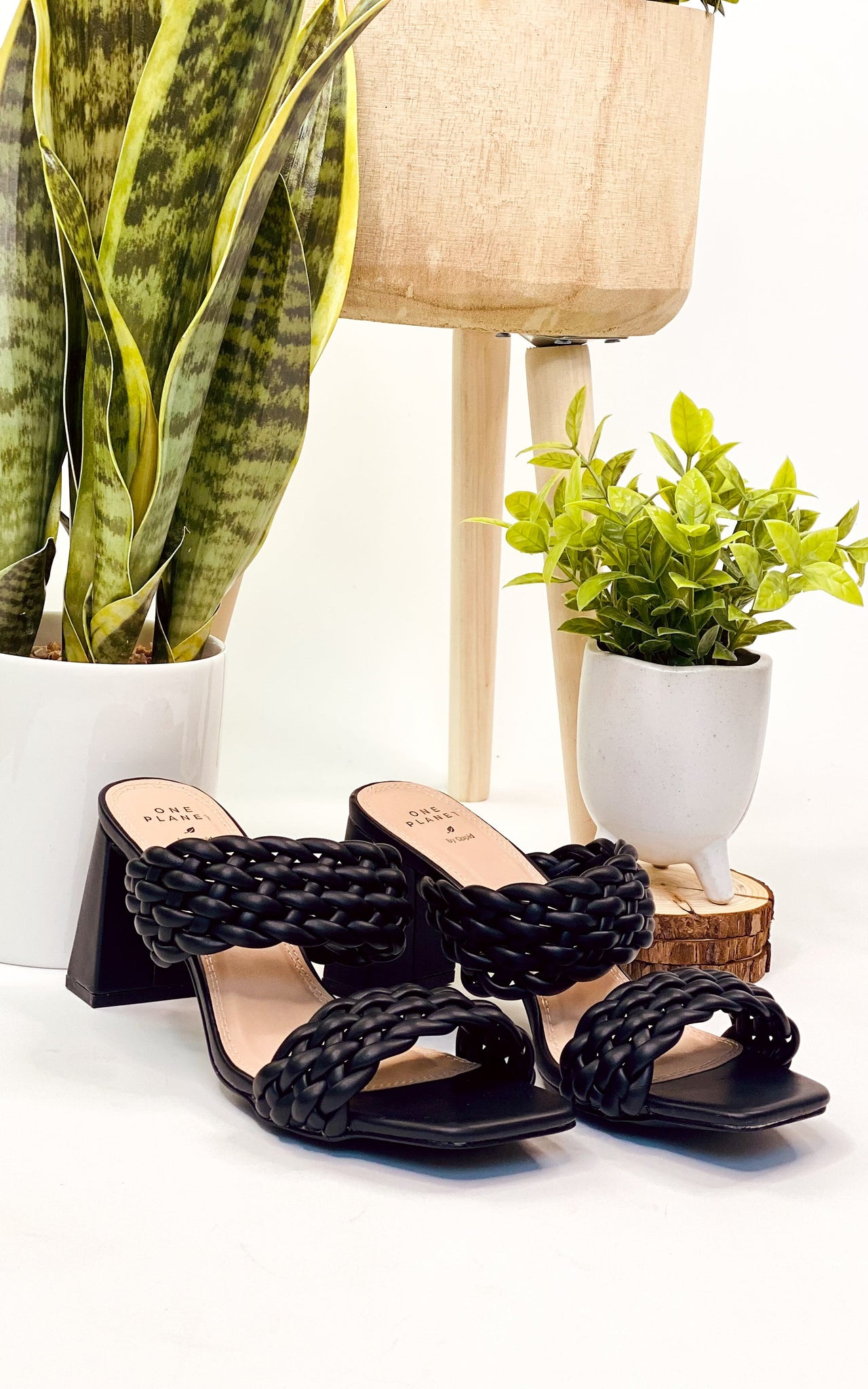 Qupid Kiersten Braided Heel Sandal in Black