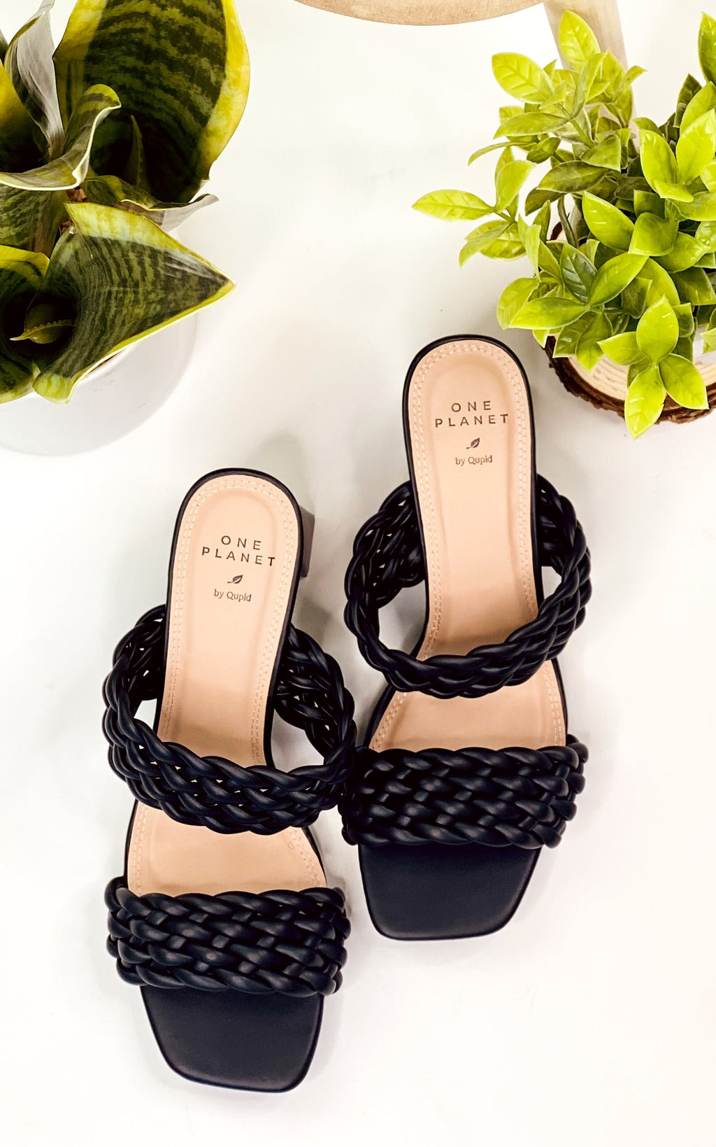 Qupid Kiersten Braided Heel Sandal in Black