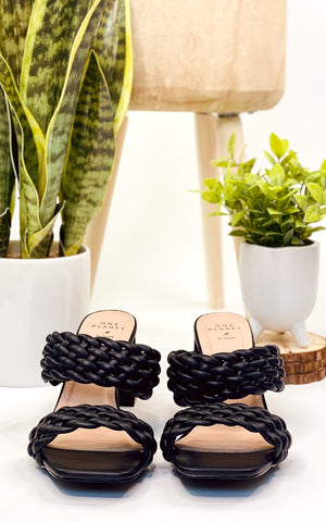 Qupid Kiersten Braided Heel Sandal in Black