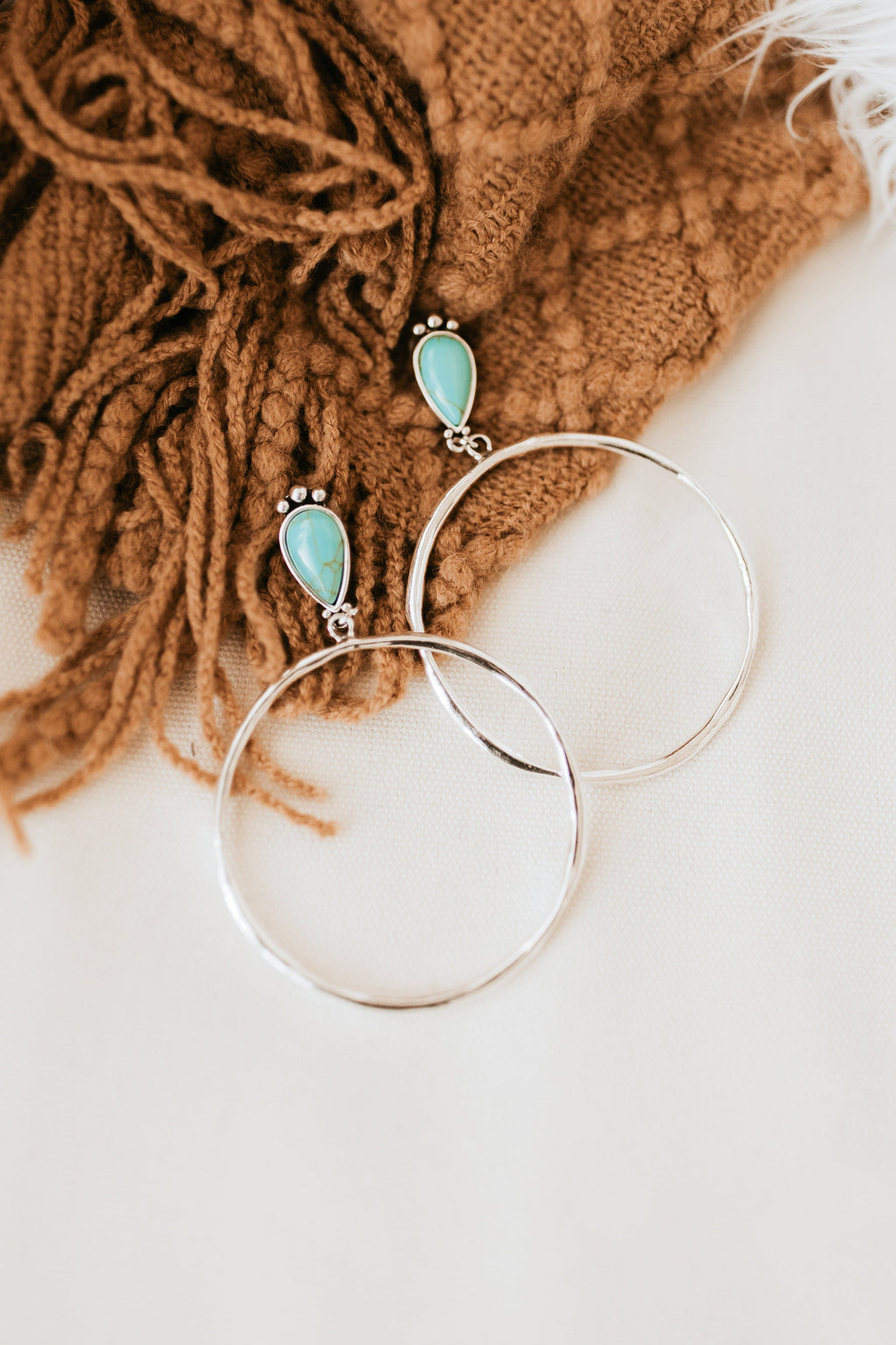 Large Turquoise Stone Hoop in Silver