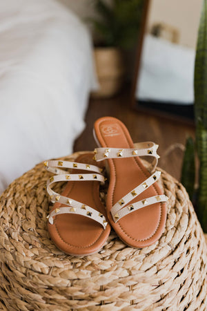 Cream Studded Strap Sandal