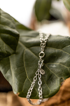 Dual Chain Necklace with Black Stone