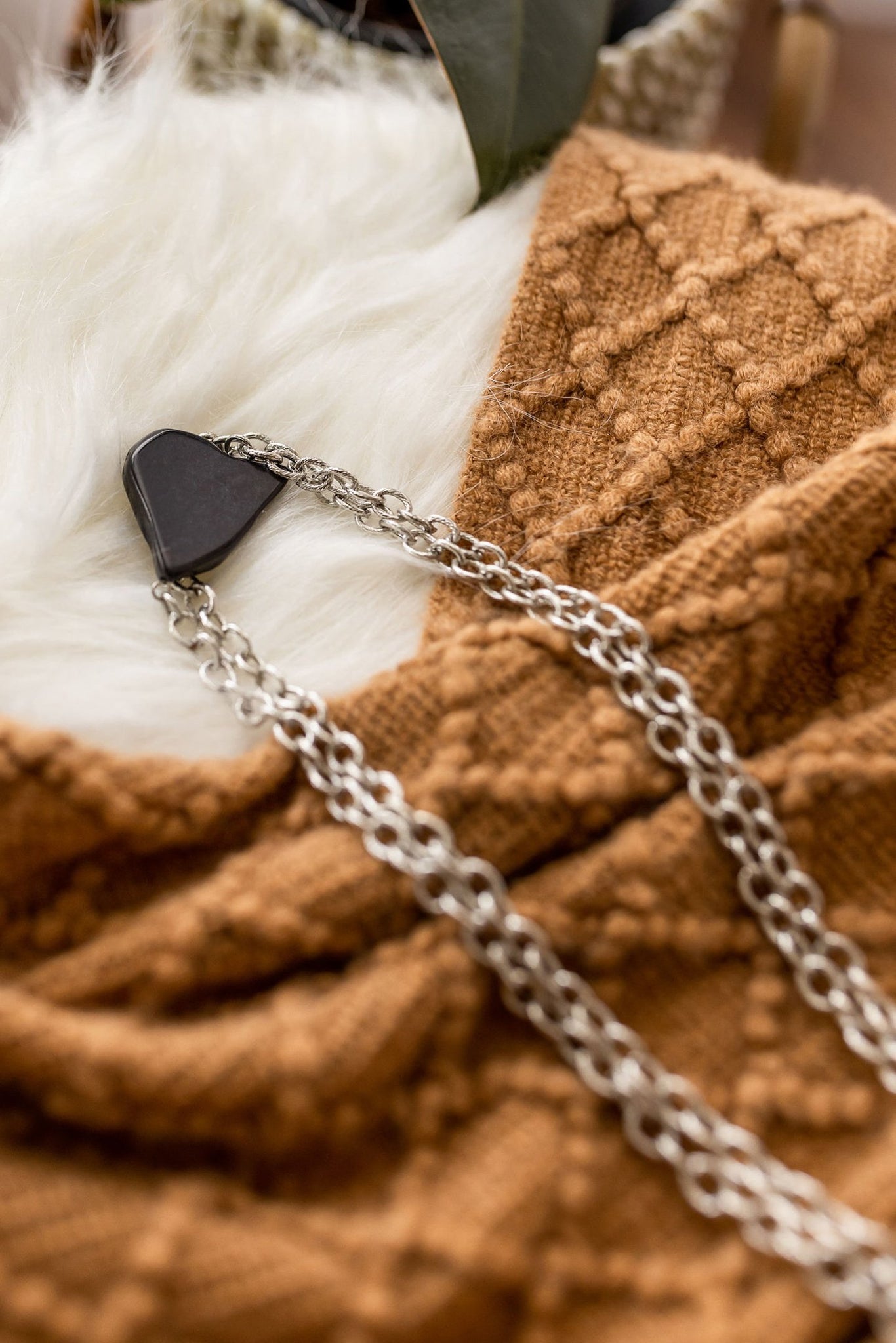 Dual Chain Necklace with Black Stone