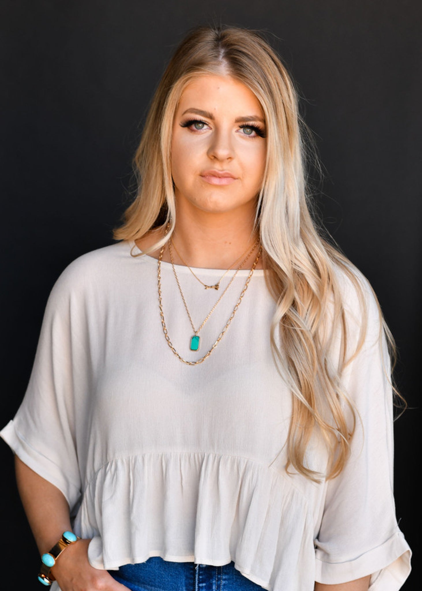 Layered Gold Chain Necklace with Arrow and Turquoise Accents