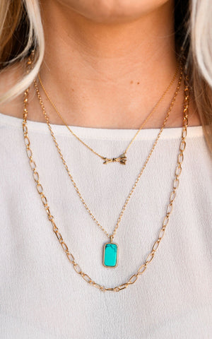 Layered Gold Chain Necklace with Arrow and Turquoise Accents