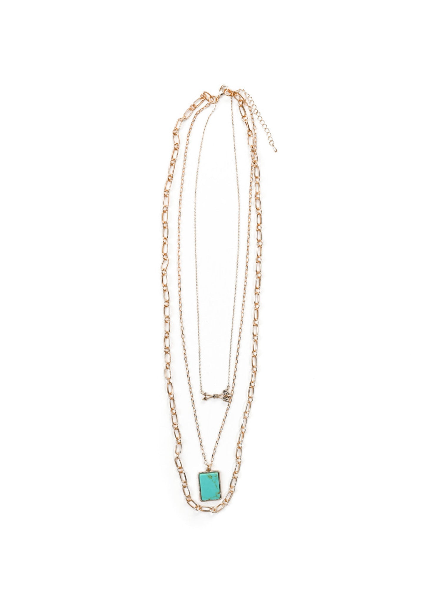 Layered Gold Chain Necklace with Arrow and Turquoise Accents