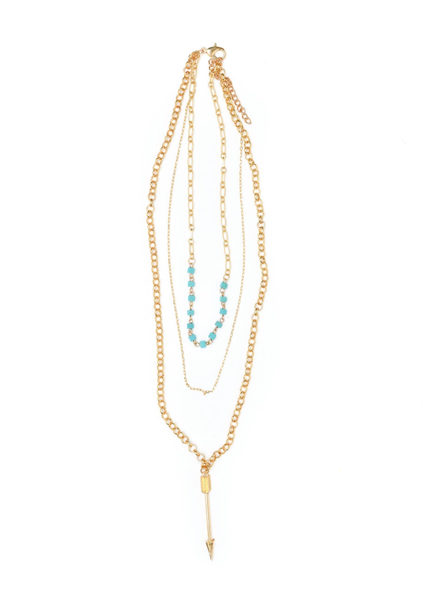 Three Strand Gold and Turquoise Arrow Necklace